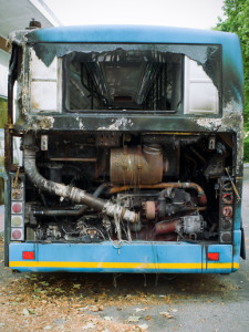 burned out city bus